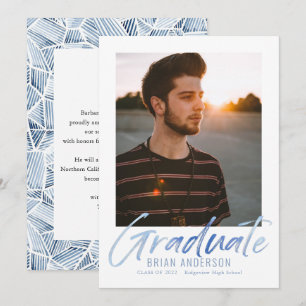 Bleu manuscrit photo Faire-part de graduation