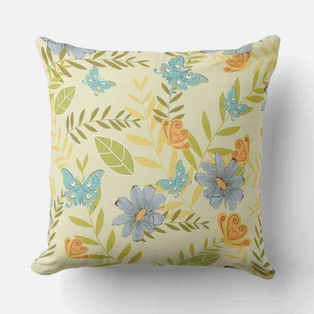 Bleu Marais Papillons Orange Jeter Oreiller (Recto)