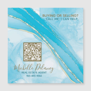 Bleu Marbre Immobilier Agent Promo Magnet Code QR
