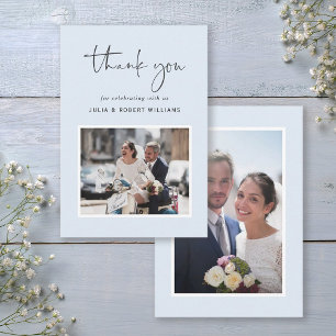 Bleu Mariage moderne 2 Carte de remerciements ph