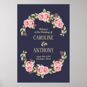 Bleu Marine Affiche de bienvenue Mariage Rose ro