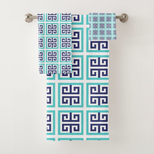 Bleu marine aqua motif grec (En situation)