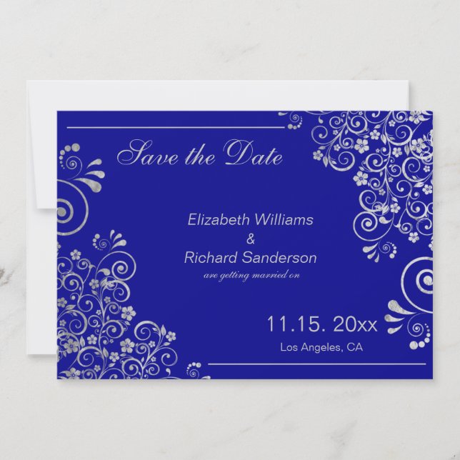 Bleu marine argent faire-part de mariage à conserv (Devant)
