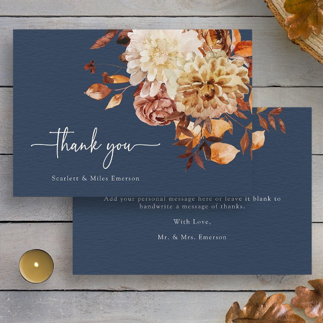 Bleu Marine Automne Merci (Watercolor Navy Blue Fall Floral Thank You Card by Painted Paperie
)