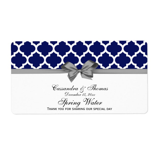 Bleu Marine, Blanc Gris Marocain Étiquette d'eau d (Devant)