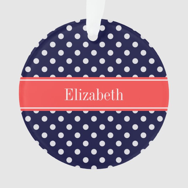 Bleu Marine Blanc Points de Polka Corail Monogramm (devant)