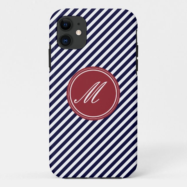 Bleu Marine & Blancs avec Monogram iPhone 5 Coque (Dos)