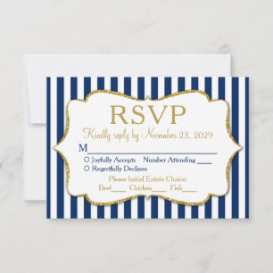 Bleu Marine Bleu Bande d'or RSVP Mariage Réponse R