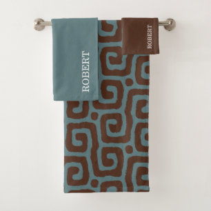 Bleu marine & Brun Motif abstrait monogramme nom