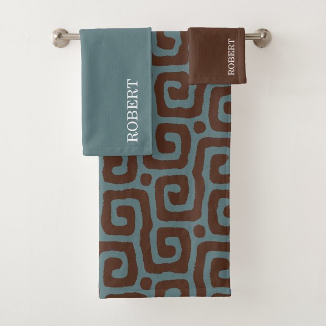 Bleu marine & Brun Motif abstrait monogramme nom (En situation)