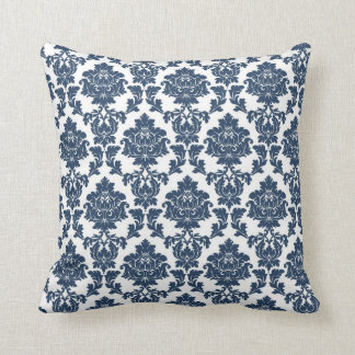 Bleu marine - coussin blanc de damassé