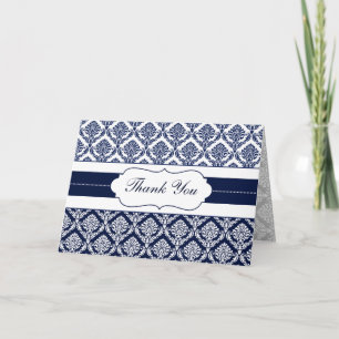 "bleu marine" damask ThankYou Cartes