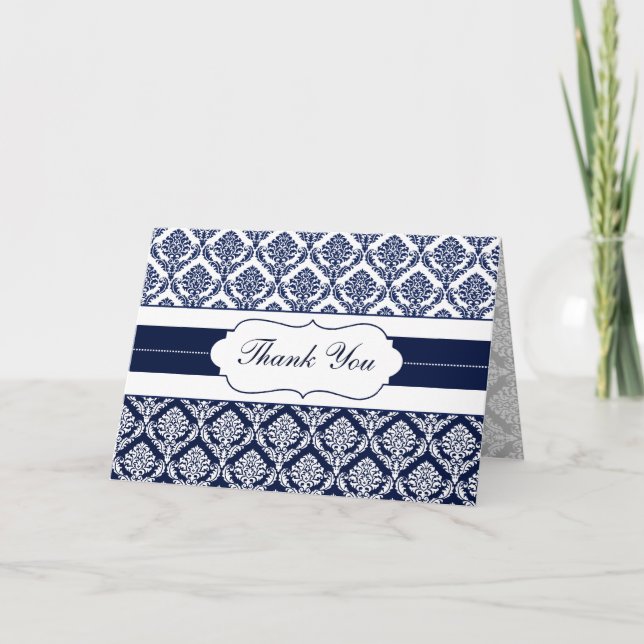 "bleu marine" damask ThankYou Cartes (Devant)