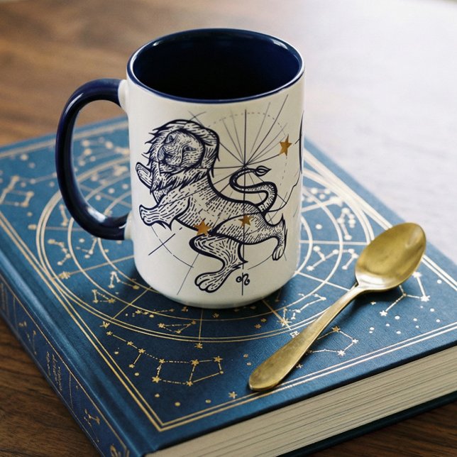 Bleu marine de zodiaque de Lion et tasse de (Leo Zodiac Navy Blue & Gold Birth Mug)