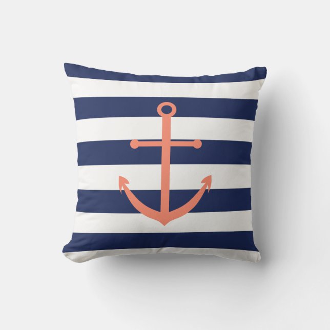 Bleu marine et coussin d'Ancre de corail (Recto)