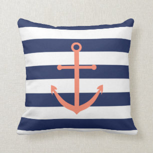 Bleu marine et coussin d'Ancre de corail