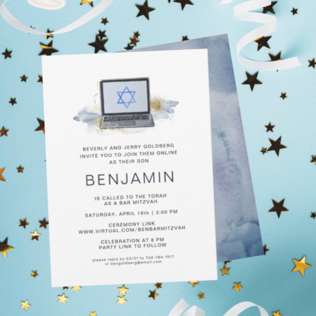 Bleu marine et or | Bar Mitzvah virtuel d'ordinate (Créateur téléchargé)