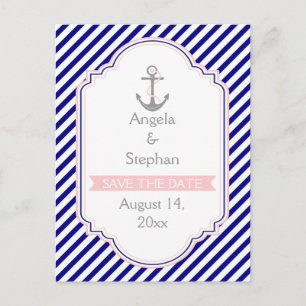 Bleu marine, faire-part de mariage nautique rose "