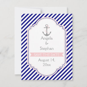 Bleu marine, faire-part de mariage nautique rose "