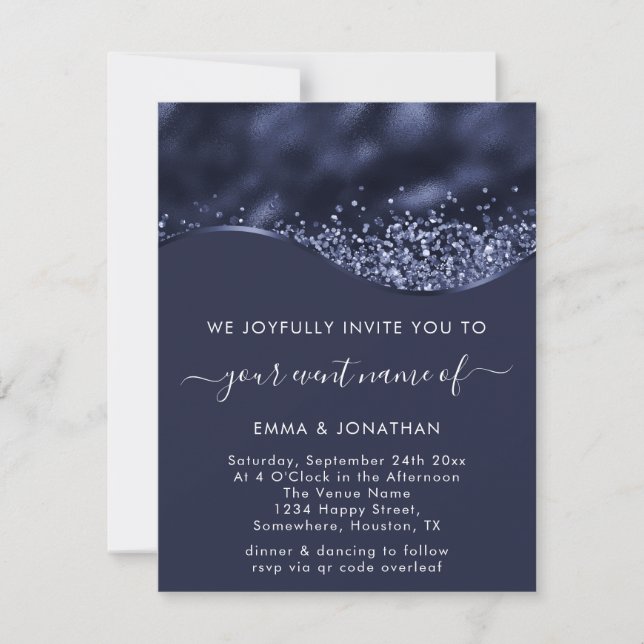 Bleu Marine Gris Bordure Vague QR Code Minimalisme (Devant)