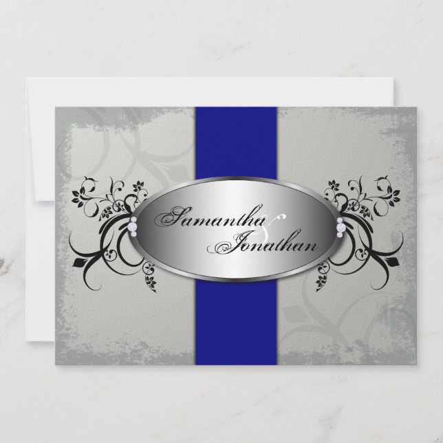 Bleu marine gris élégant de faire-part de mariage (Devant)