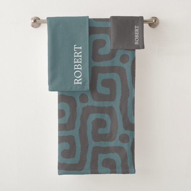 Bleu marine & Gris Monogramme abstrait Nom  (En situation)