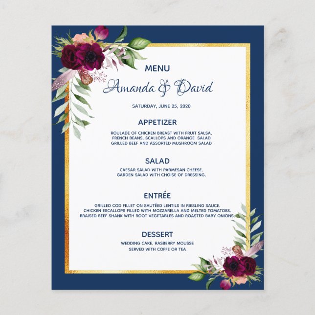 bleu marine mariage florales bordeaux (Devant)