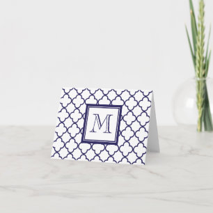 Bleu marine, Quatrefoil blanc   votre monogramme