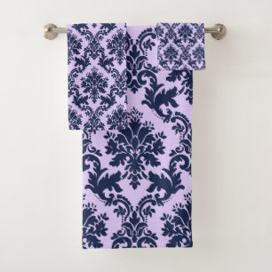 Bleu marine sur lavande vintages damas floraux