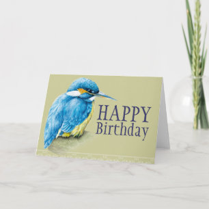 Bleu martin pêcheur art peint carte d'anniversaire
