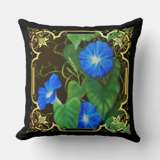 Bleu Matin fleurs de gloire, cadre élégant coussin