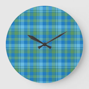 Bleu Matin Glory Plaid Horloge ronde Mur