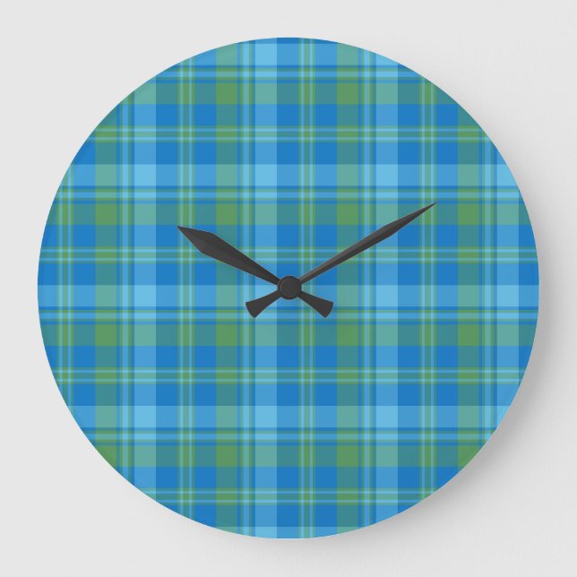 Bleu Matin Glory Plaid Horloge ronde Mur (Recto)