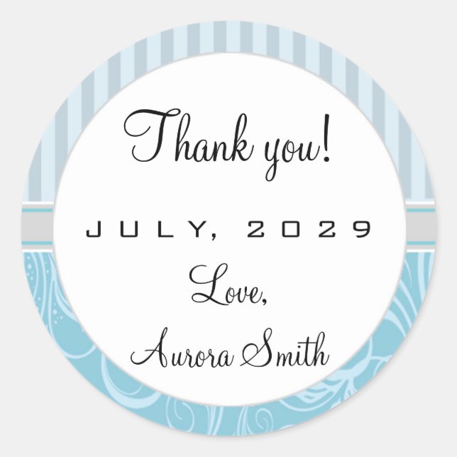 Bleu Merci Floral Étiquette rond (Devant)