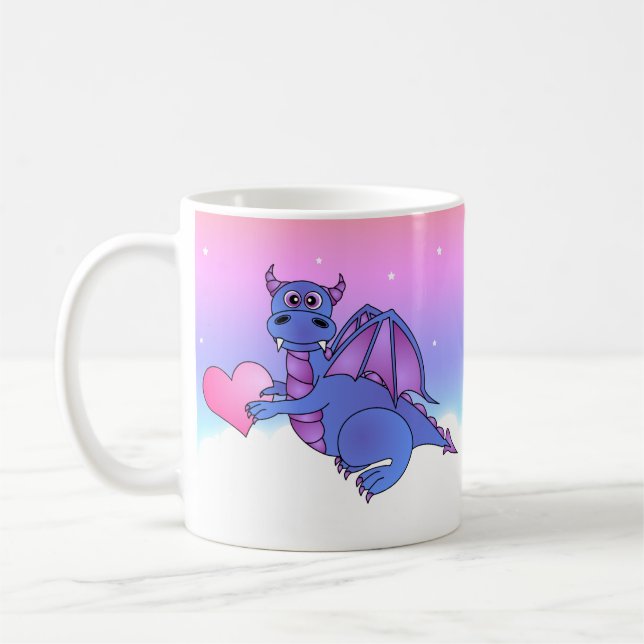 Bleu mignon de tasse de coeur de dragon - rose - (Gauche)