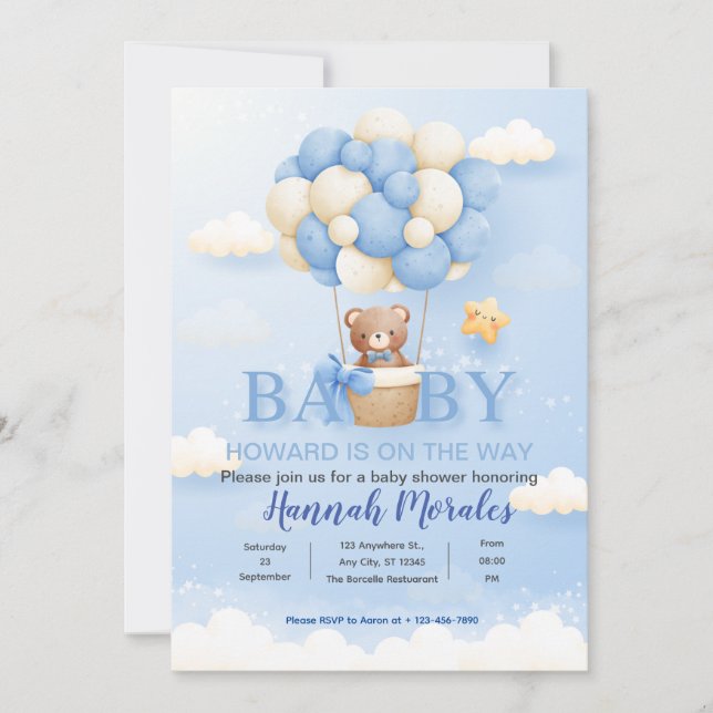Bleu mignon ours Baby shower Invitation (Devant)