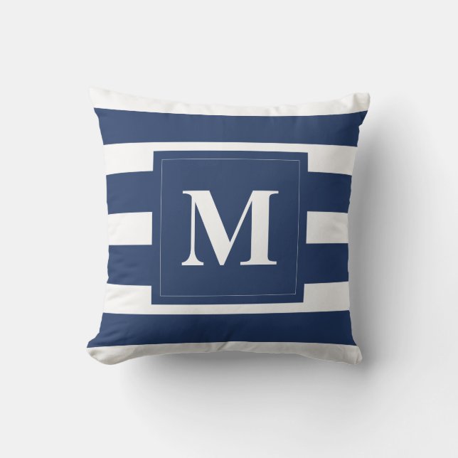 Bleu moderne avec oreiller à projectile Monogramme (Recto)