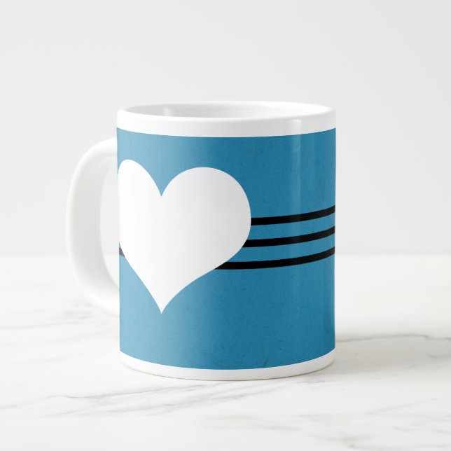 Bleu moderne Coeur Jumbo Mug (Devant gauche)