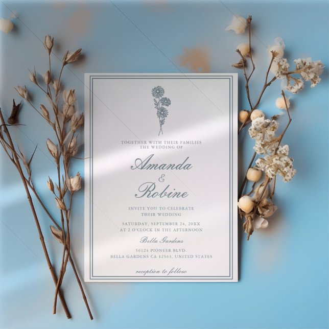 Bleu Moderne Elégant Mariage Invitation (Créateur téléchargé)