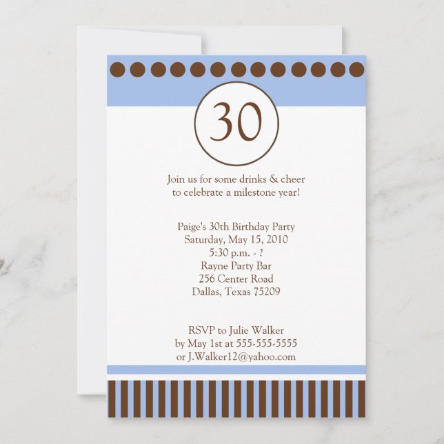 Bleu moderne et Brown 5x7 Invitation d'anniversair (Devant)