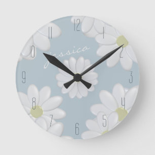 Bleu Moderne Floral Daisy Horloge du printemps