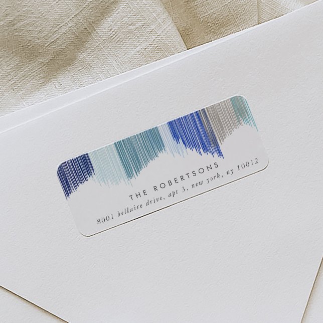 Bleu moderne Fringe Retourner les étiquettes d'adr (Blue modern fringe return address labels.)