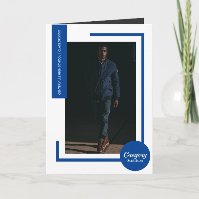 Bleu Moderne Photo Graduation Invitation (Devant)