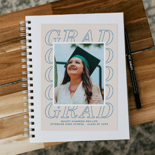 Bleu Moderne Typographie Grad Carte photo