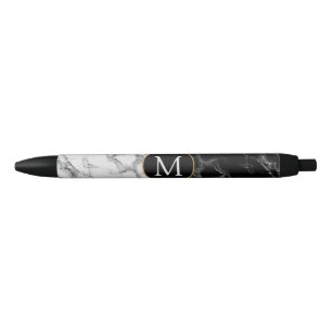 Bleu Monogramme Votre Lettre Stylo Cadeau Marbre Noir B