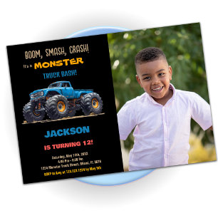 Bleu Monster Camion Invitations Anniversaire Photo