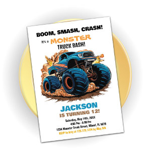 Bleu Monster Truck Invitations Anniversaire