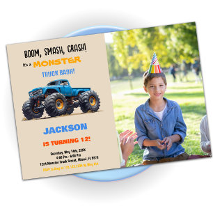 Bleu Monster Truck Invitations Anniversaire