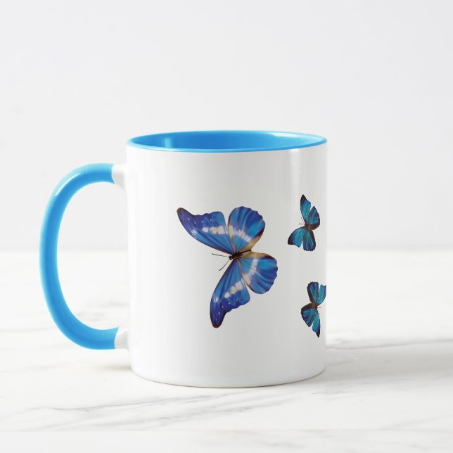 Bleu Morpho Papillons Coffee Mug (Gauche)