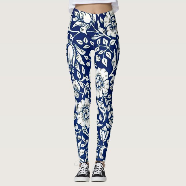 Bleu, motif floral vintage Leggings (Devant)